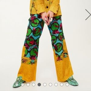 Iris Apfel x H&M 100 Satin Maximalist Printed Pants Yellow Turquoise Size M